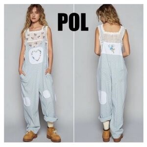 POL JUMPSUIT AND RIBBED PATCHWORK DETAILS WITH POCKETS IN POWDER BLUE SZ LARGE